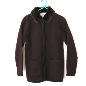 Vintage Wool Long Sleeve Zip Up Jacket Blazer With Removeable Fur Collar Size M